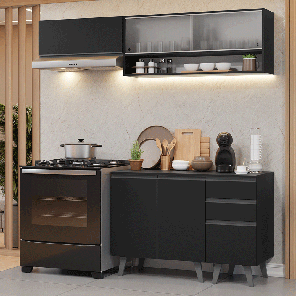 Cocina Compacta 200 cm Negro Nice Madesa 13
