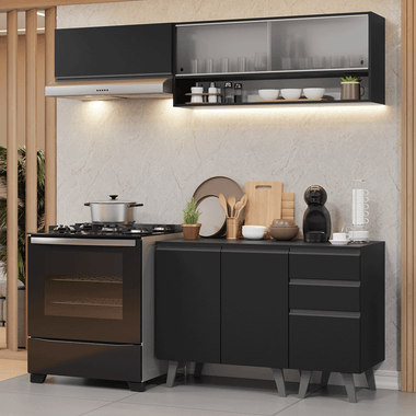 Cocina Compacta 200 cm 5 Puertas 3 Cajones Negro Nice Madesa 13