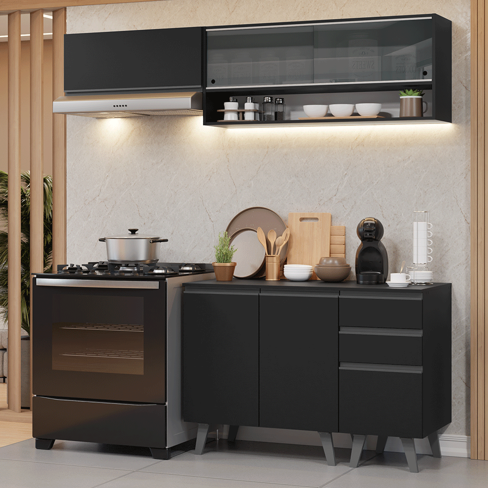 Cocina Compacta 200 cm Negro Nice Madesa 14