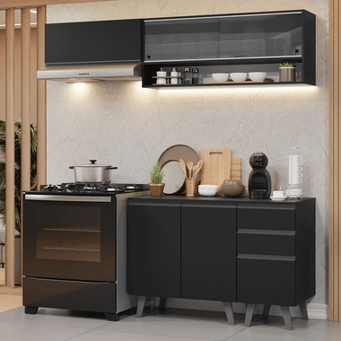 Cocina Compacta 200 cm 5 Puertas 3 Cajones Negro Nice Madesa 14