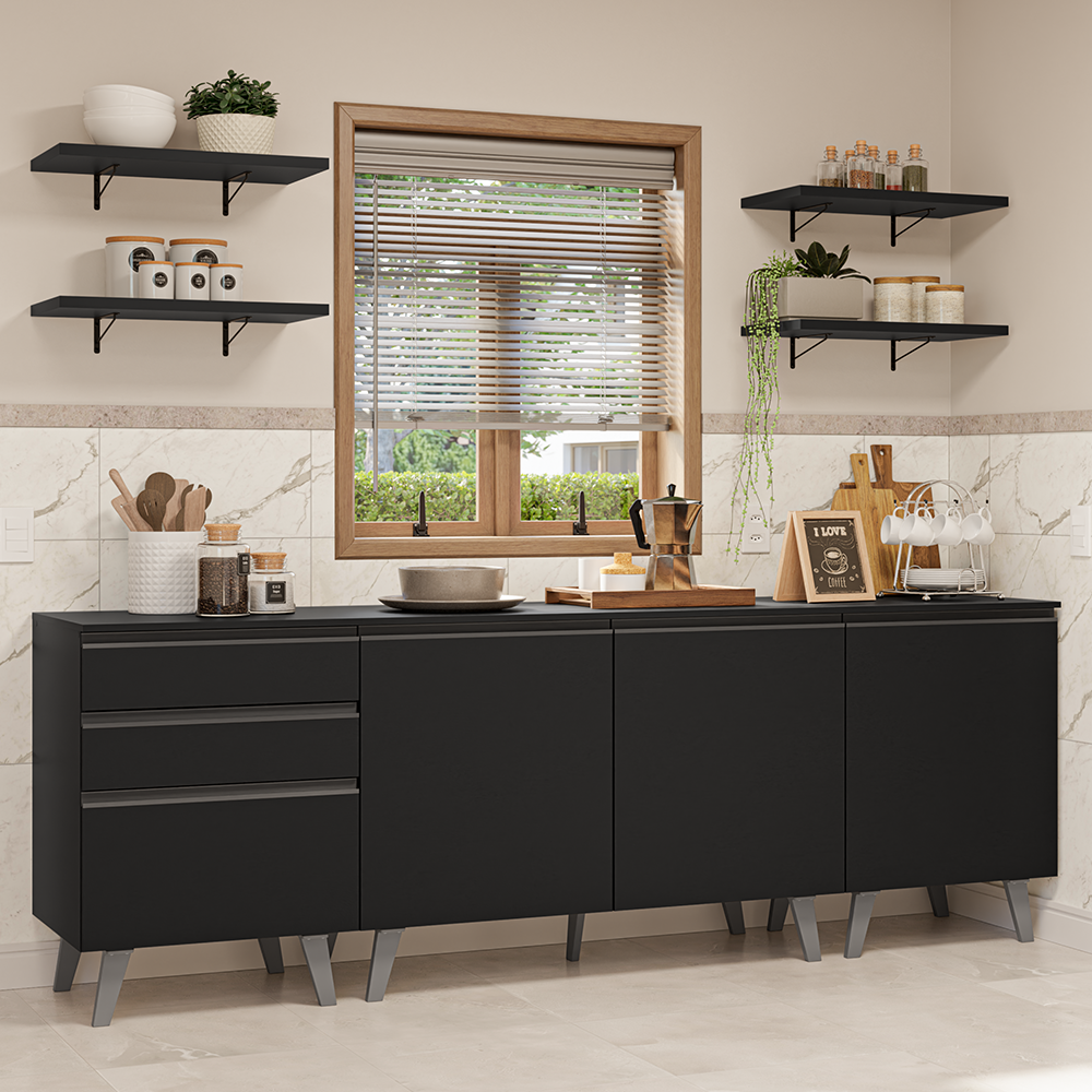 Combo Completo de Cocina 240 cm Negro Nice Madesa 01