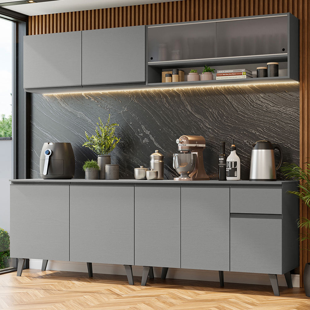 Combo Completo de Cocina 240 cm Gris Nice Madesa 02