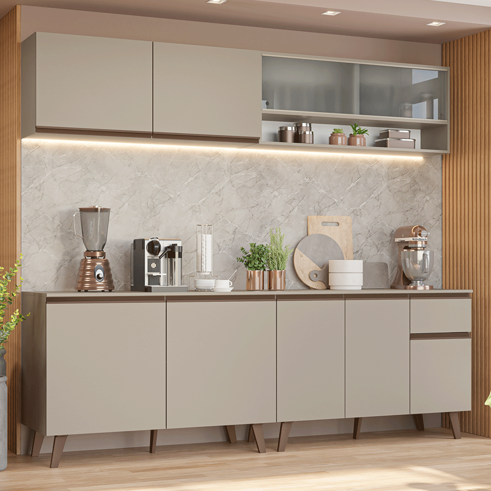 Combo de Cocina 240 cm Con Patas Nice Crema 02