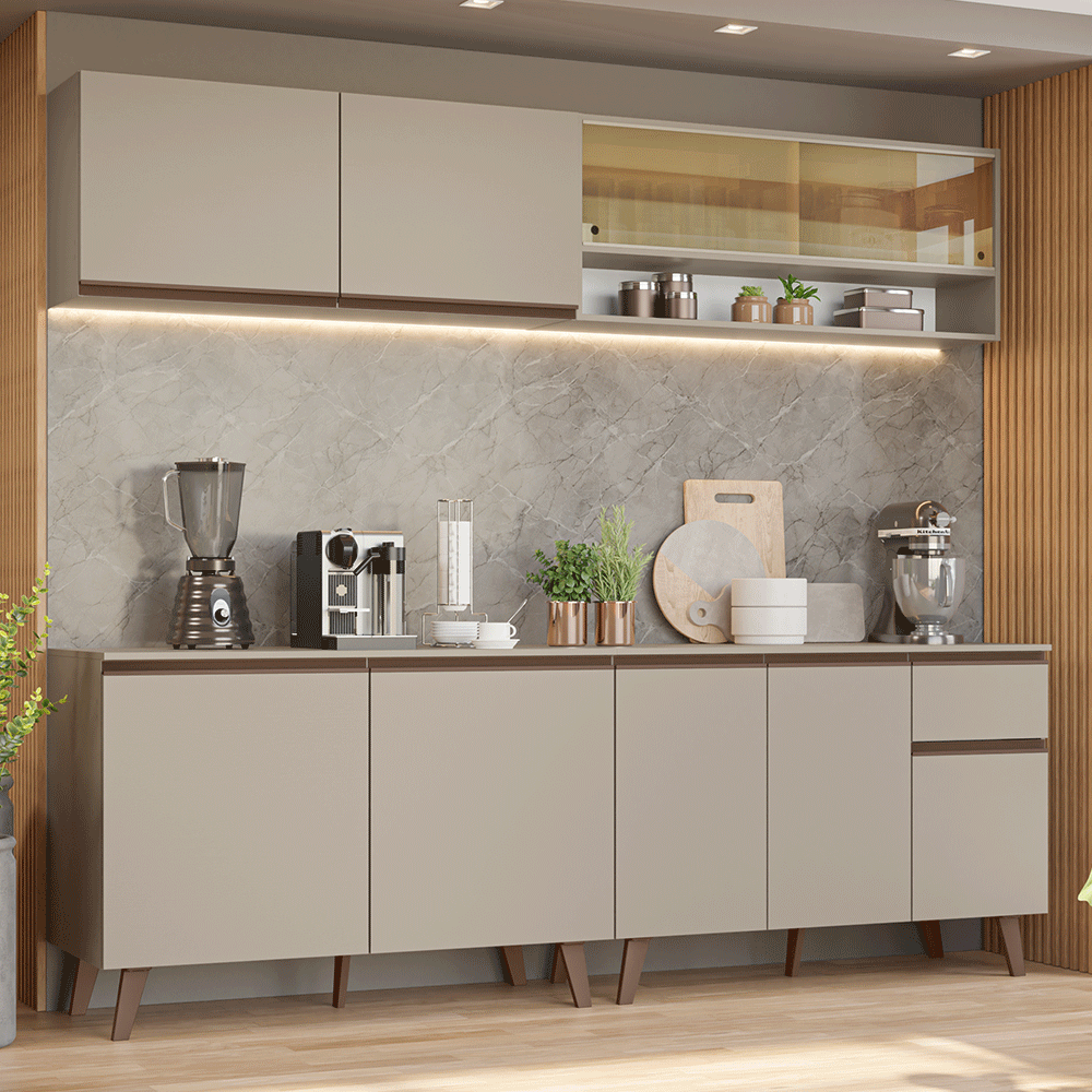 Combo de Cocina 240 cm Con Patas Nice Crema 03