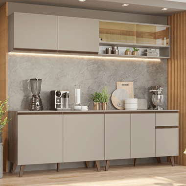 Combo Completo de Cocina 240 cm 9 Puertas 1 Cajón Crema Nice Madesa