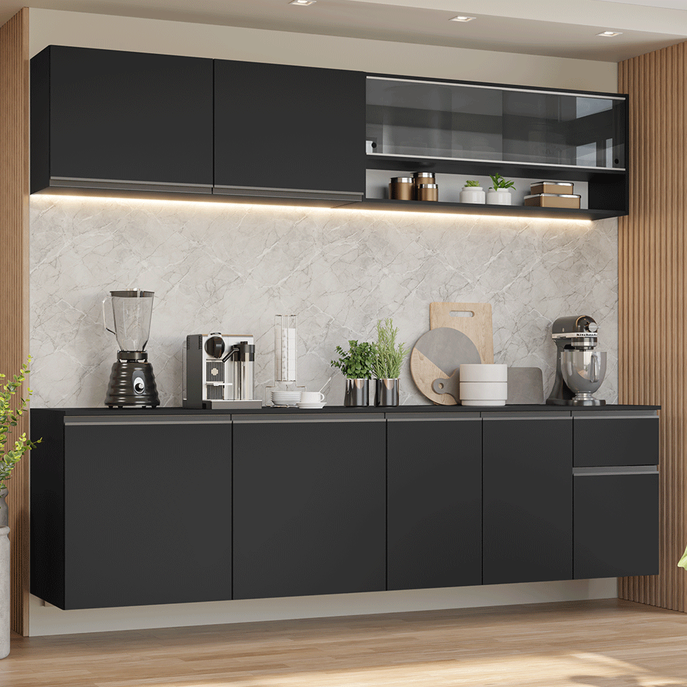 Combo completo de Cocina 260 cm Flotante Negro Nice Madesa 05