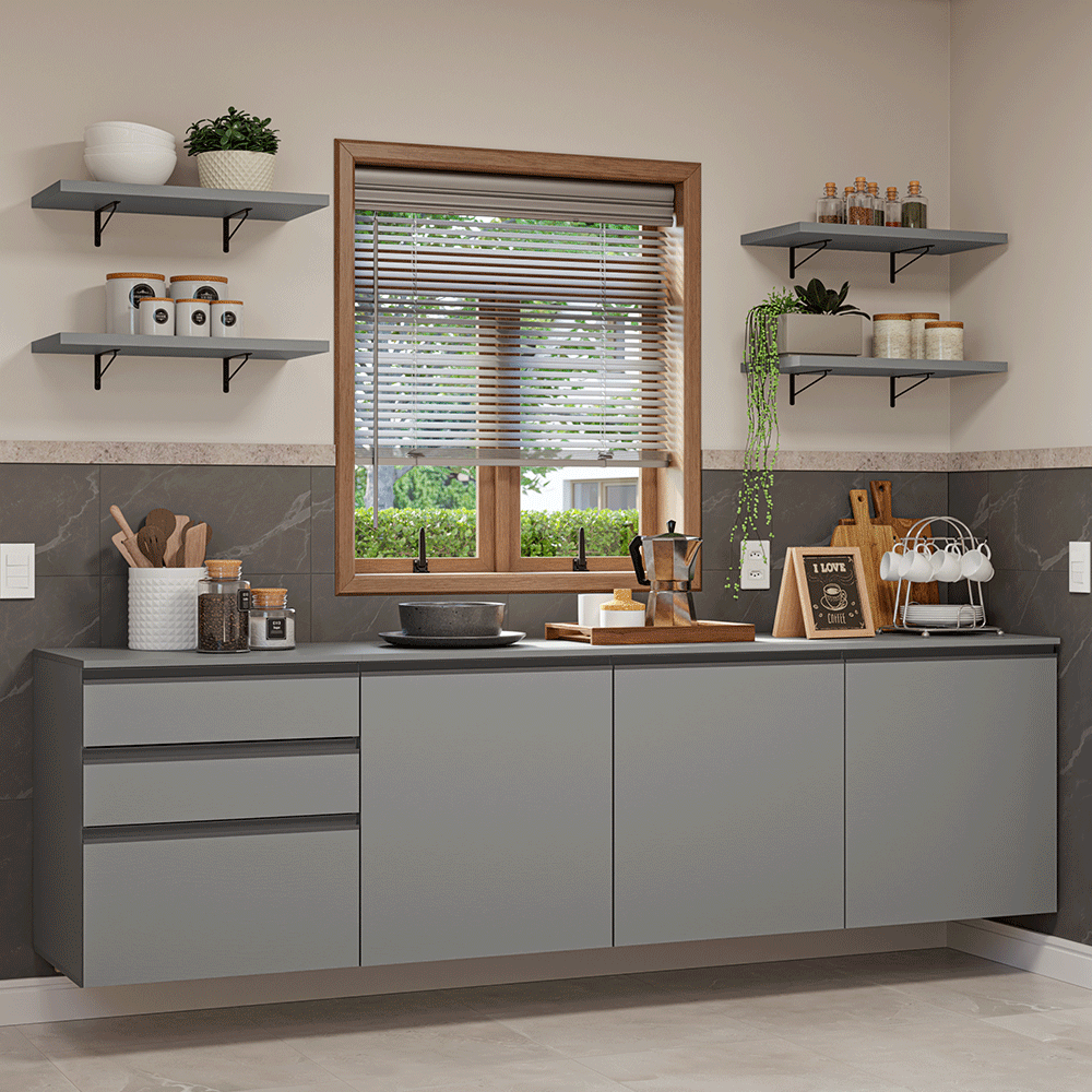 Combo completo de Cocina 240cm Flotante Gris Nice 10