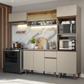 Combo Completo de Cocina 260 cm 8 Puertas 1 Cajón con Mueble para Horno y Microondas Crema Nice Madesa