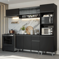 Combo Completo de Cocina 260 cm 8 Puertas 1 Cajón con Mueble para Horno y Microondas Negro Nice Madesa