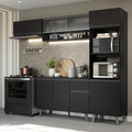 Combo Completo de Cocina 260 cm 8 Puertas 1 Cajón con Mueble para Horno y Microondas Negro Nice Madesa