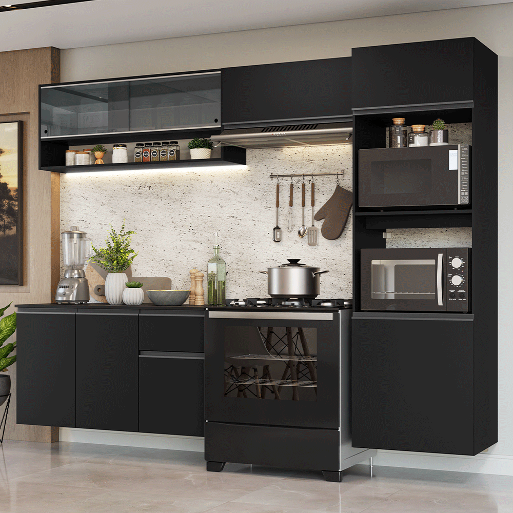 Combo Completo de Cocina 260 cm Flotante Negro Nice Madesa 10