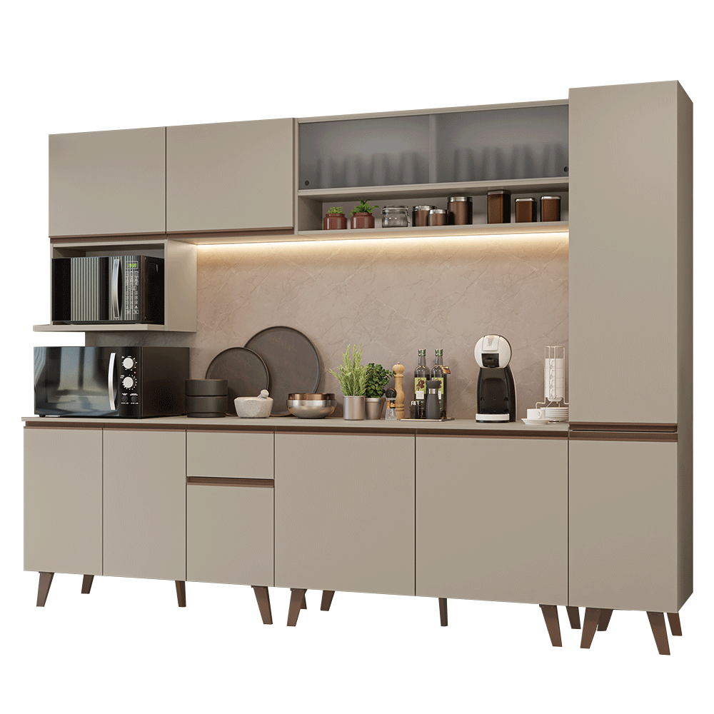 Combo Completo de Cocina 280 cm 11 Puertas 1 Cajón Crema Nice Madesa