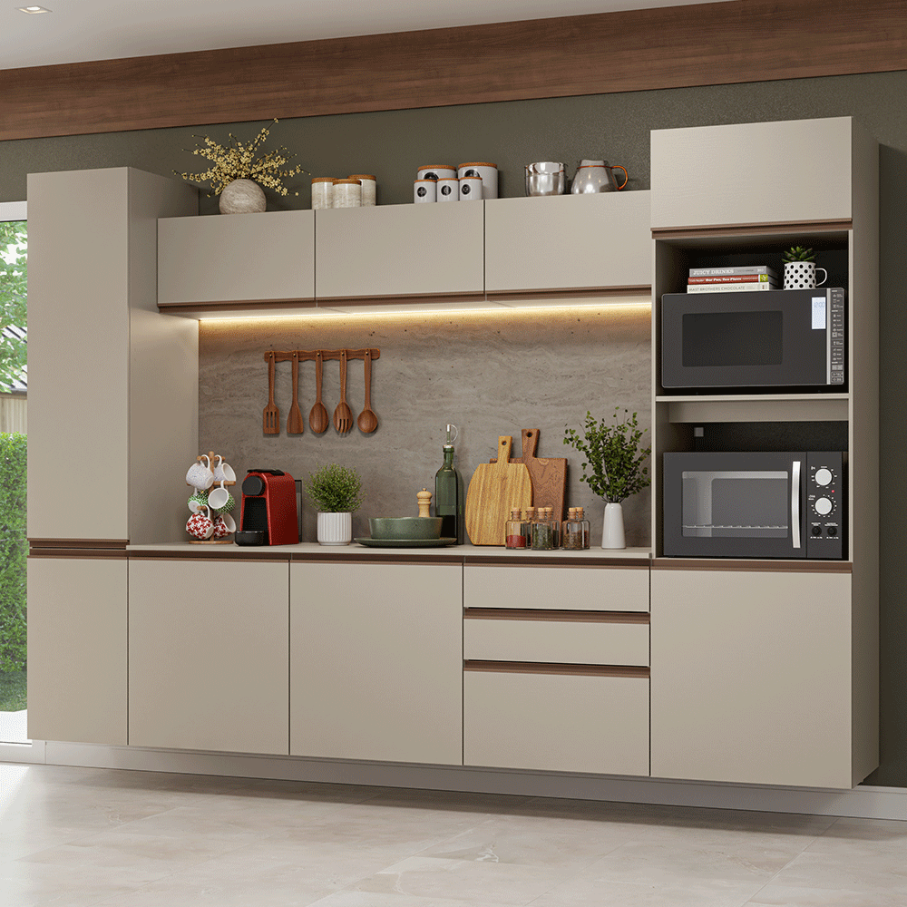 Combo completo de Cocina, 280 cm, flotante, Crema Nice 06