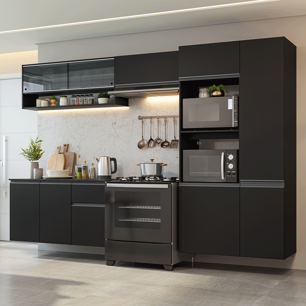 Combo Completo de Cocina 300 cm Flotante Negro Nice Madesa 07