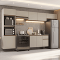 Combo Completo de Cocina 340 cm 9 Puertas 1 Cajón Flotante con Mueble para Horno y Microondas Crema Nice Madesa