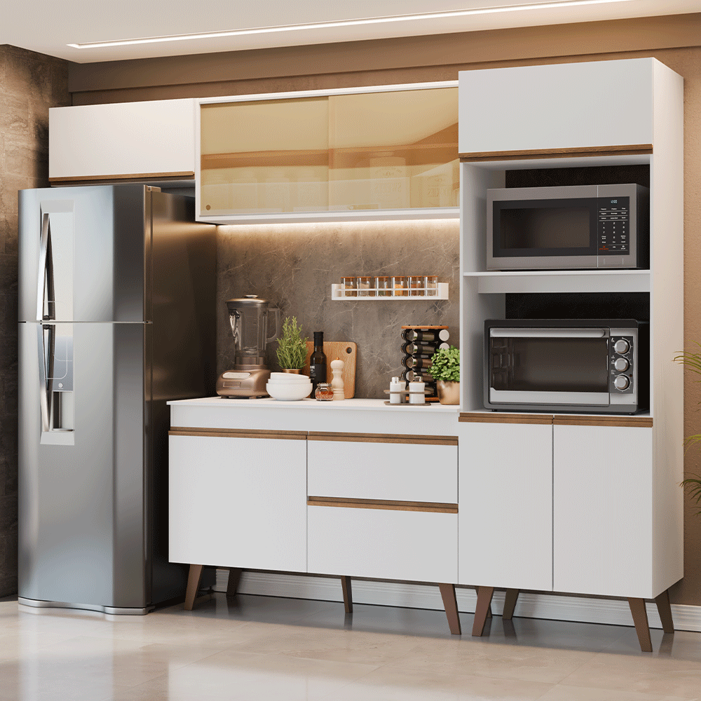 Mueble de Cocina Completa Pieta 260 cm 8 Puertas 1 Cajón (Con Mesada) Blanco Madesa