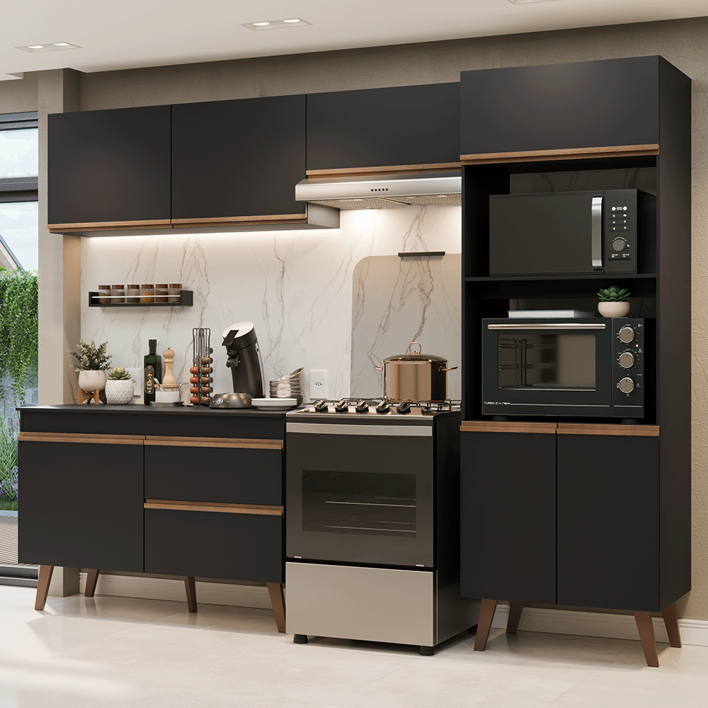 Combo completo de Cocina 260 cm Negro Pieta Madesa