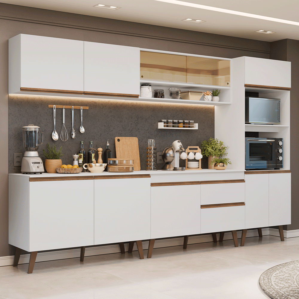 Mueble de Cocina Completa Pieta 310 cm 11 Puertas 1 Cajón (Con Mesada) Blanco 02 Madesa