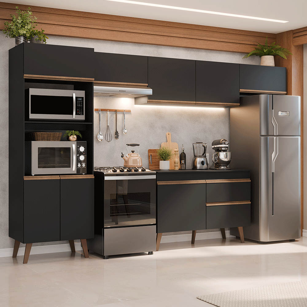 Combo completo de Cocina 330 cm Negro Pieta Madesa