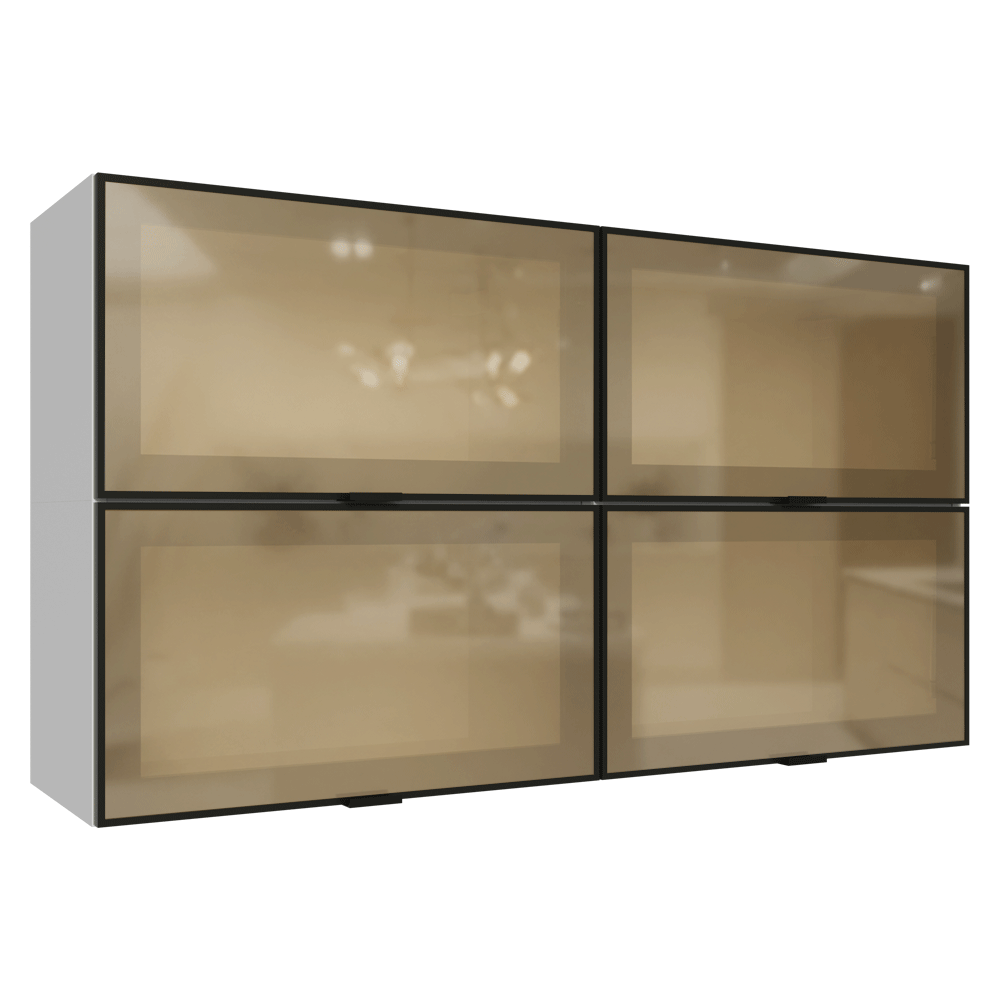 Kit 4 Alacenas 120 cm 4 Puertas con Vidrio Reflecta Bronce Blanco/Negro Vinilo Madesa