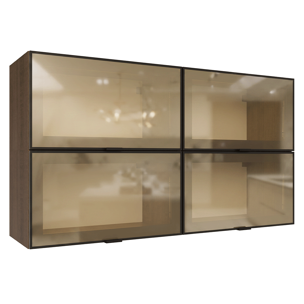 Kit 4 Alacenas 120 cm 4 Puertas con Vidrio Reflecta Bronce Marrón/Negro Vinilo Madesa