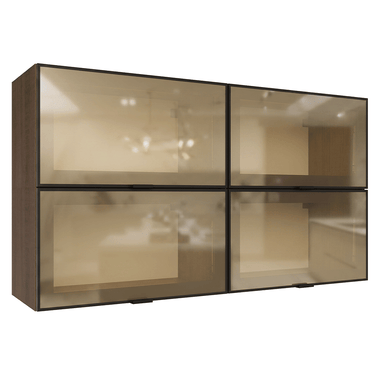 Kit 4 Alacenas 120 cm 4 Puertas con Vidrio Reflecta Bronce Marrón/Negro Vinilo Madesa