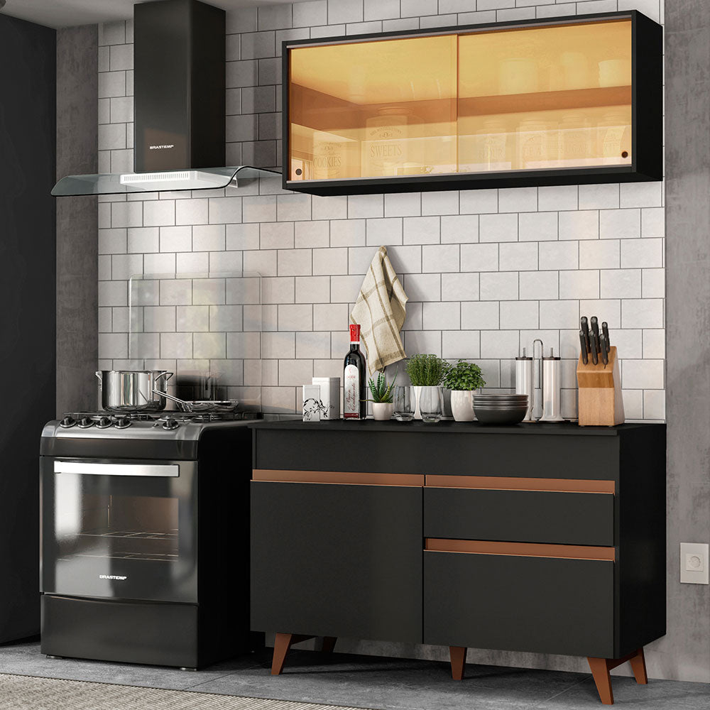 Mueble de Cocina Reims Madesa con Alacena y Bajo Mesada 120 cm 2 Puertas 1 Cajón Negro