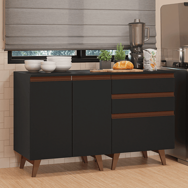 Cocina Compacta 130 cm 2 Puertas 3 Cajones Negro Reims Madesa