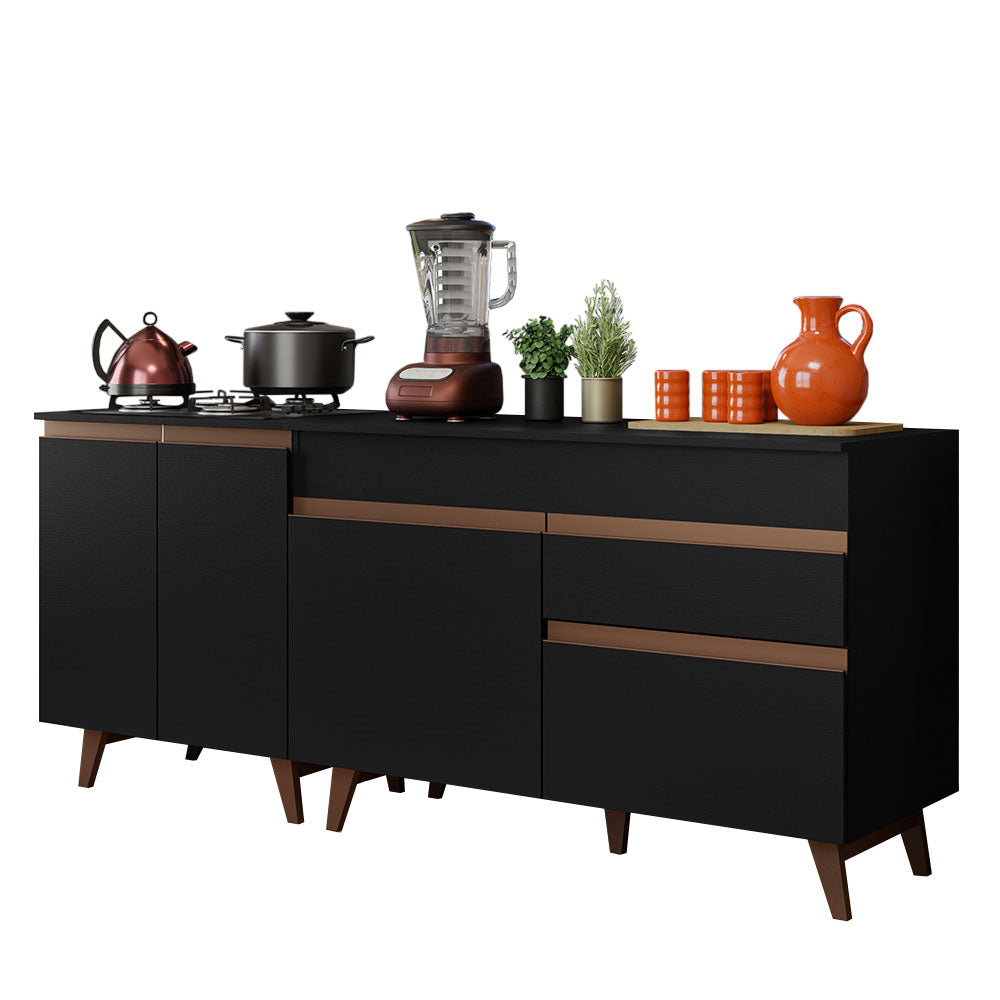 Kit de 2 Bajo Mesada de Cocina 4 Puertas 1 Cajón (Con Tapa) Reims Negro