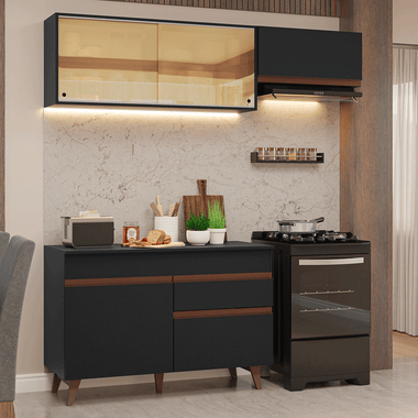 Cocina Compacta 190 cm 5 Puertas 1 Cajón Negro Reims Madesa