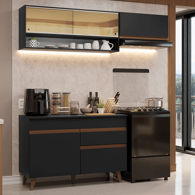 Cocina Compacta 190 cm 5 Puertas 1 Cajón Negro Reims Madesa