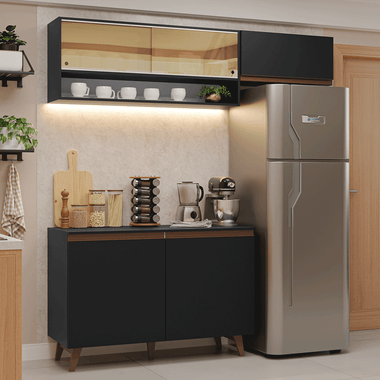 Cocina Compacta 190 cm 5 Puertas Negro Reims Madesa