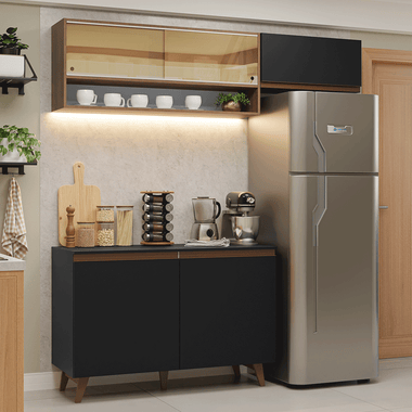 Cocina Compacta 190 cm 5 Puertas Negro/Marrón Reims Madesa