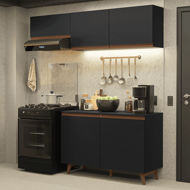 Cocina Compacta 190 cm 5 Puertas Negro Reims Madesa
