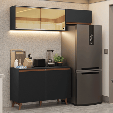 Cocina Compacta 190 cm 5 Puertas Negro Reims Madesa