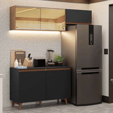Cocina Compacta 190 cm 5 Puertas Negro/Marrón Reims Madesa