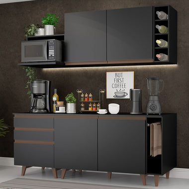Cocina Compacta 200 cm 4 Puertas 3 Cajones Negro Reims Madesa