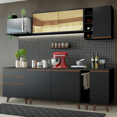 Combo Completo de Cocina 235 cm 6 Puertas 3 Cajones Negro Reims Madesa