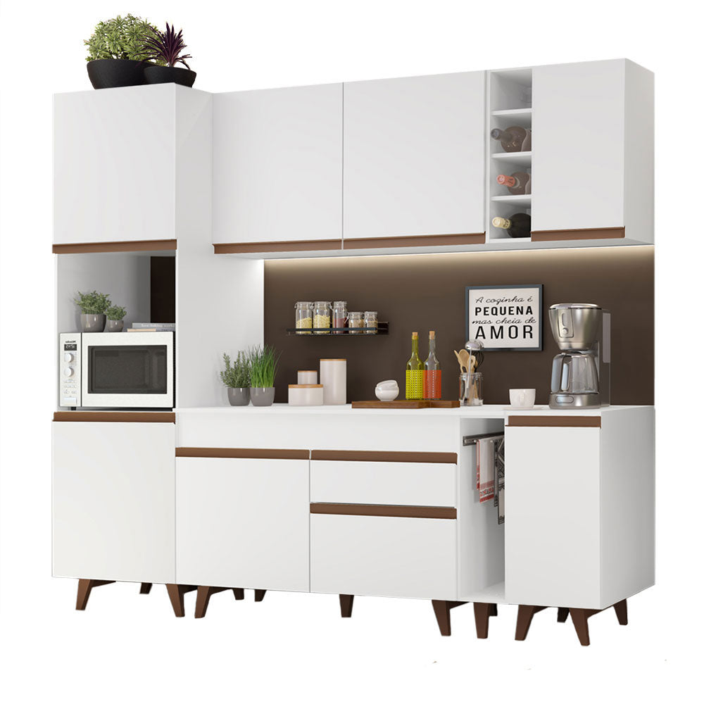 Combo Completo de Cocina 235 cm 8 Puertas 1 Cajón con Mueble para Horno o Microondas Blanco Reims Madesa