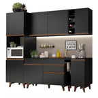 Combo Completo de Cocina 235 cm 8 Puertas 1 Cajón con Mueble para Horno o Microondas Negro Reims Madesa