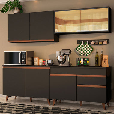 Combo Completo de Cocina 240 cm 8 Puertas 1 Cajón Negro Reims Madesa