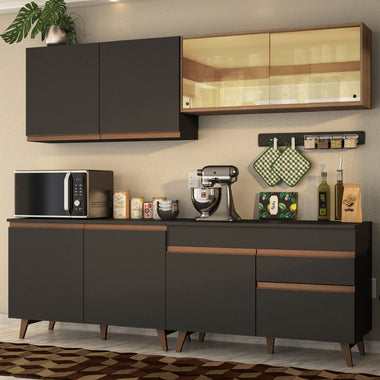 Combo Completo de Cocina 240 cm 8 Puertas 1 Cajón Negro/Marrón Reims Madesa