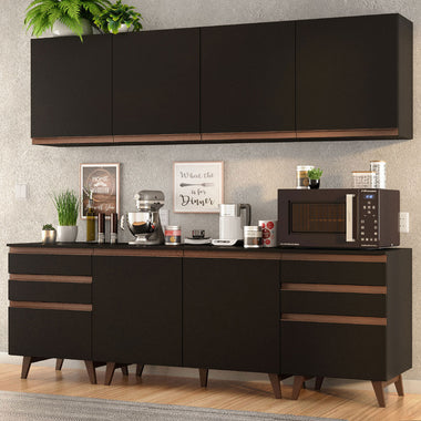 Combo Completo de Cocina 240 cm 6 Puertas 6 Cajones Negro Reims Madesa