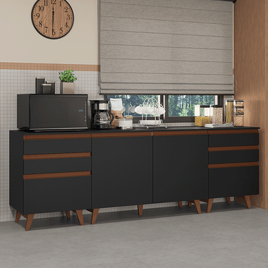 Cocina Compacta 240 cm 2 Puertas 6 Cajones Negro Reims Madesa