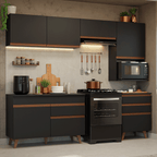Combo Completo de Cocina 250 cm 6 Puertas 4 Cajones Negro Reims Madesa