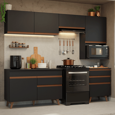 Combo Completo de Cocina 250 cm 6 Puertas 4 Cajones Negro Reims Madesa