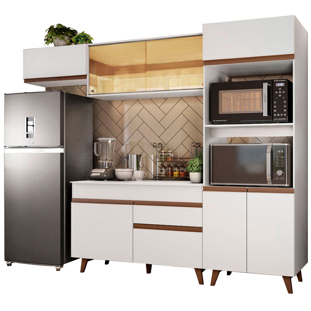 Combo Completo de Cocina 260 cm 8 Puertas 1 Cajón con Mueble para Horno y Microondas Blanco Reims Madesa 01