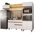 Combo Completo de Cocina 260 cm 8 Puertas 1 Cajón con Mueble para Horno y Microondas Blanco Reims Madesa 01