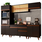 Combo Completo de Cocina 260 cm 10 Puertas 1 Cajón con Mueble para Horno y Microondas Negro Reims Madesa