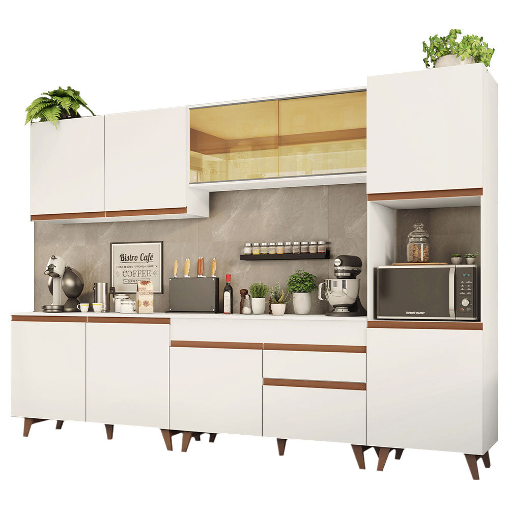 Combo Completo de Cocina 300 cm 10 Puertas 1 Cajón con Mueble para Horno o Microondas Blanco Reims Madesa 01